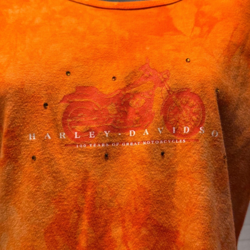 Harley Davidson Women's‎ Orange Tie Dye Long Sleeve Motorcycle T-Shirt - Picture 2 of 5